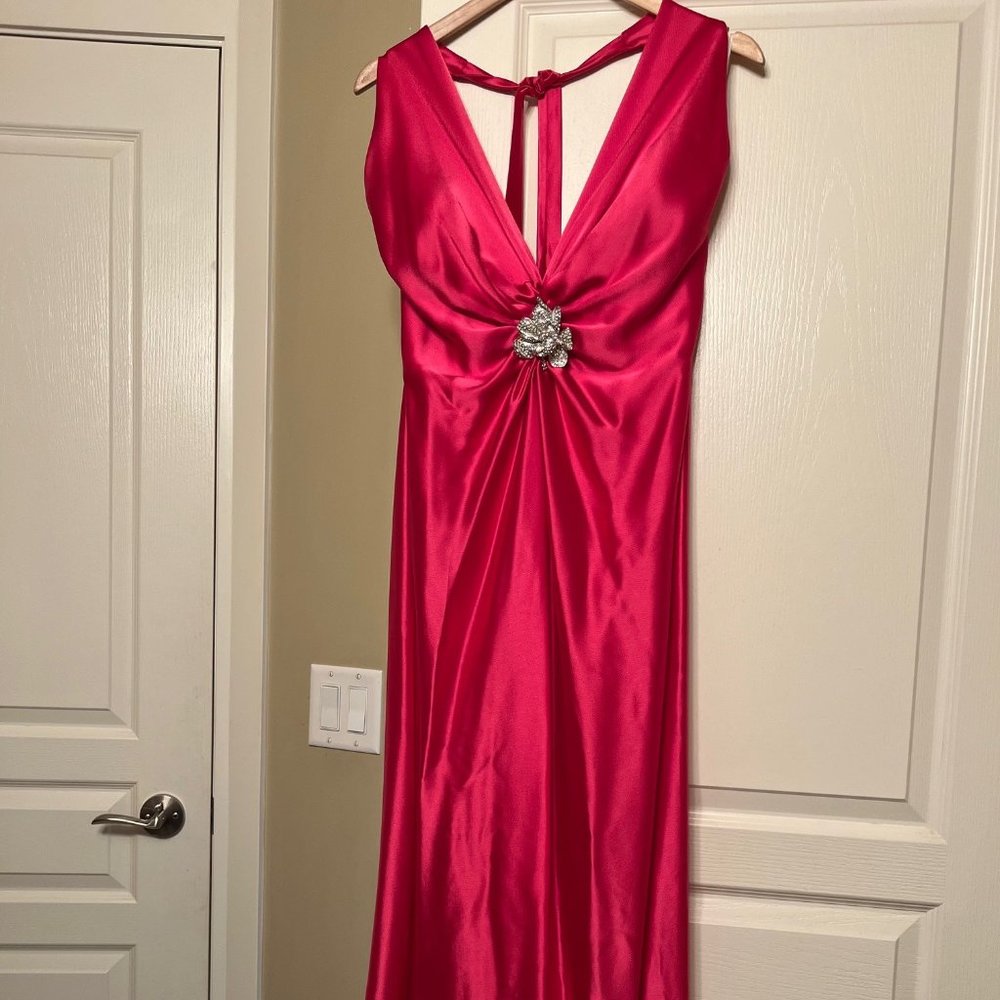 Nicole Bakti Fuchsia Evening Dress with Swarovski Crystal Adornment. Size M
